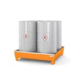 Acél kármentő tálca 4 hordóhoz, 1236x1210x285 mm, lakkozott, aláfogható, rácsrostéllyal