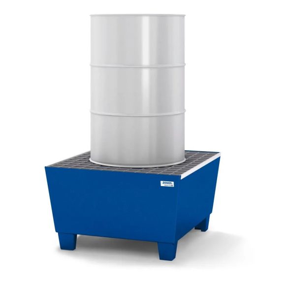 Acél kármentő tálca 1 hordóhoz, 885x815x478 mm, lakkozott, aláfogható, rácsrostéllyal