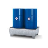 Acél kármentő tálca 2 hordóhoz, 1236x815x355 mm, horganyzott, aláfogható, rácsrostéllyal