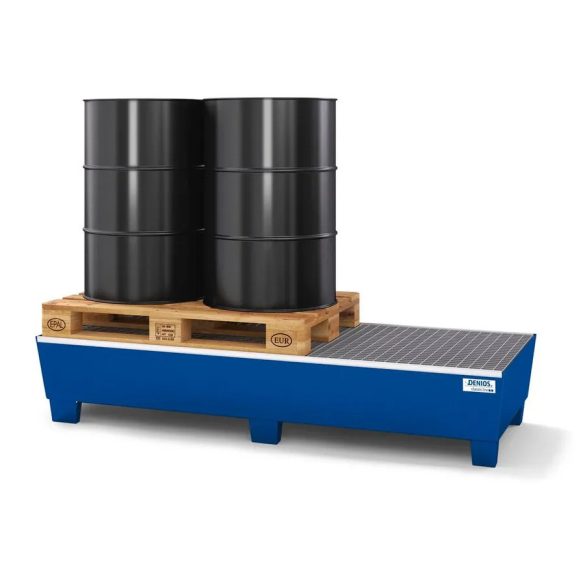 Acél kármentő tálca 3 hordóhoz, 815x2010x355 mm, lakkozott, aláfogható, rácsrostéllyal