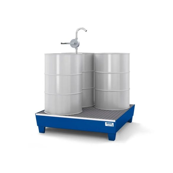 Acél kármentő tálca 4 hordóhoz, 1236x1210x290 mm, lakkozott, aláfogható, rácsrostéllyal