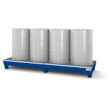 Acél kármentő tálca 4 hordóhoz, 816x2470x250 mm, lakkozott, aláfogható, rácsrostéllyal