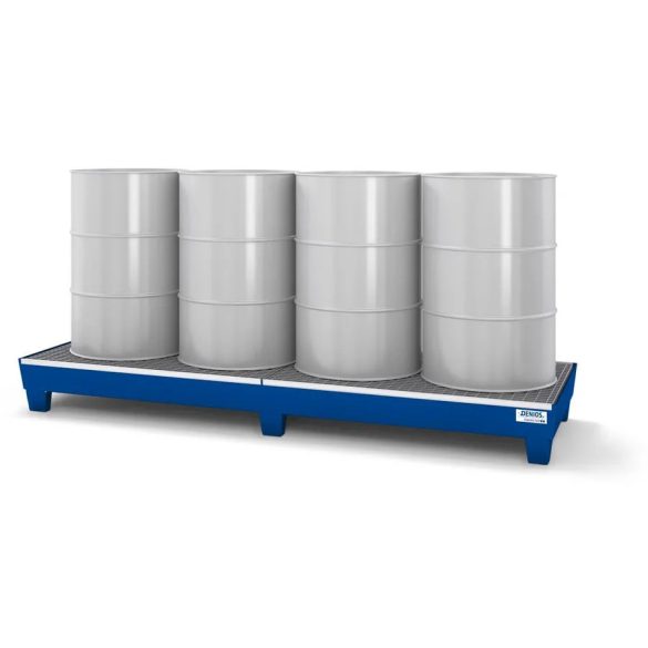 Acél kármentő tálca 4 hordóhoz, 816x2470x250 mm, lakkozott, aláfogható, rácsrostéllyal