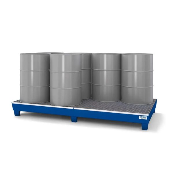 Acél kármentő tálca 8 hordóhoz, 2455x1210x250 mm, lakkozott, aláfogható, rácsrostéllyal