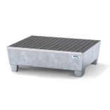 Acél kármentő tálca 2 hordóhoz, 635x785x278 mm, horganyzott, aláfogható, rácsrostéllyal