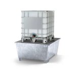 Acél kármentő tálca 1 IBC-hez lefejtő területtel, horganyzott, rácsrostéllyal