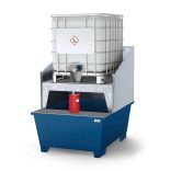 Acél kármentő tálca 1 IBC-hez lefejtő területtel, lakkozott, lefejtő bakkal 