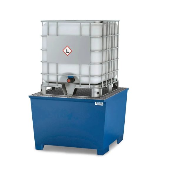 Acél kármentő tálca 1 IBC-hez, lakkozott, rácsrostéllyal