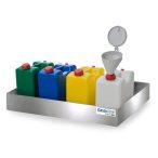   Gyűjtő- és ártalmatlanító állomás, nemesacél kármentő tálcával, 4 kannával, betöltő tölcsérrel